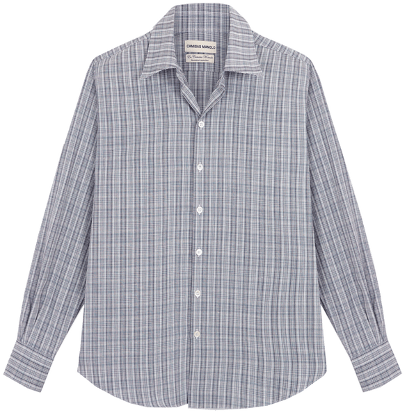 blue white multicheck normal shirt – Camisas Manolo