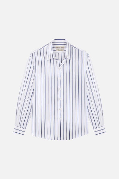 white dress shirt with blue stripes White blue stripes office shirt – Camisas Manolo