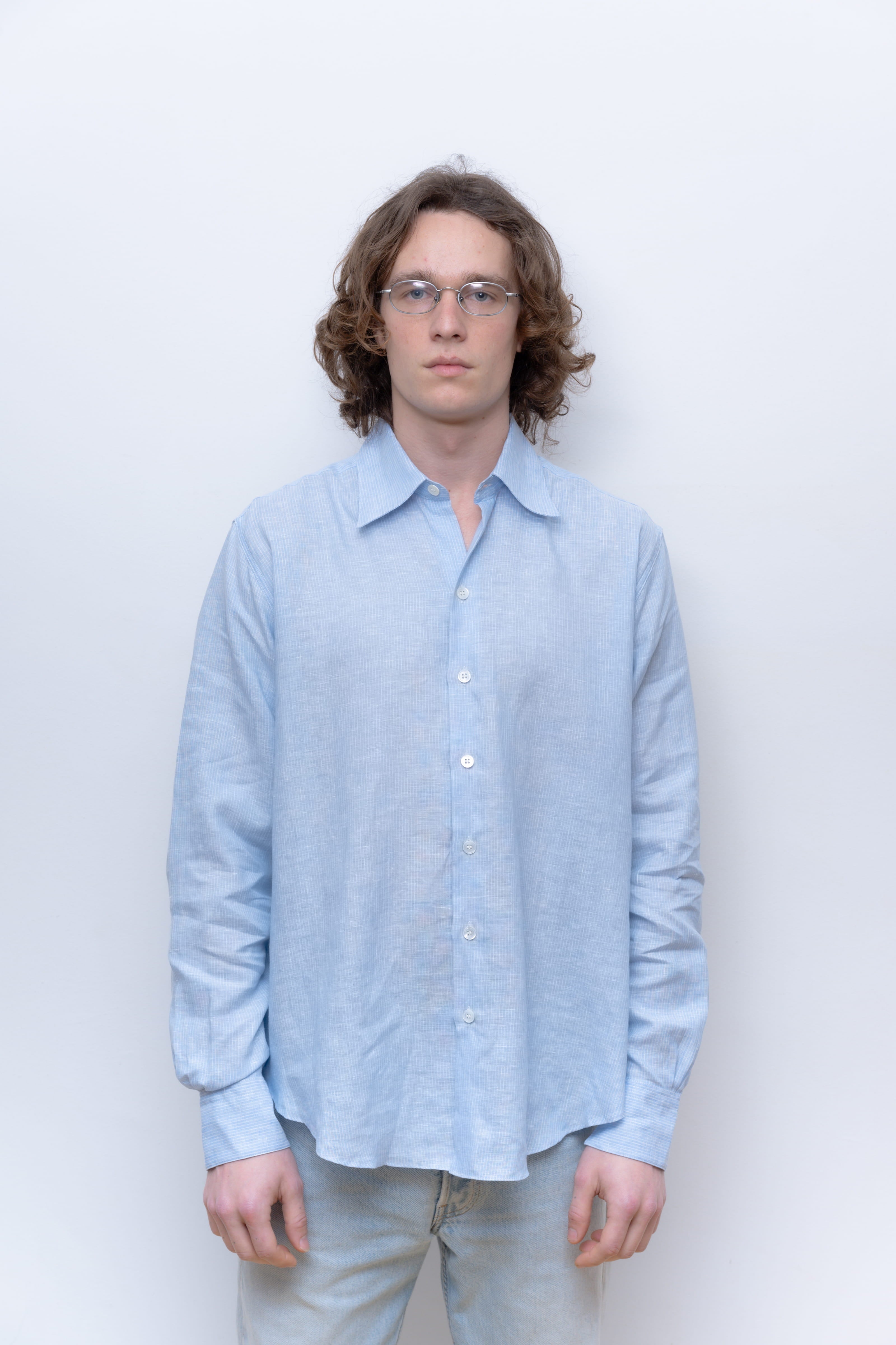 LIGHT BLUE WHITE STRIPES NORMAL SHIRT