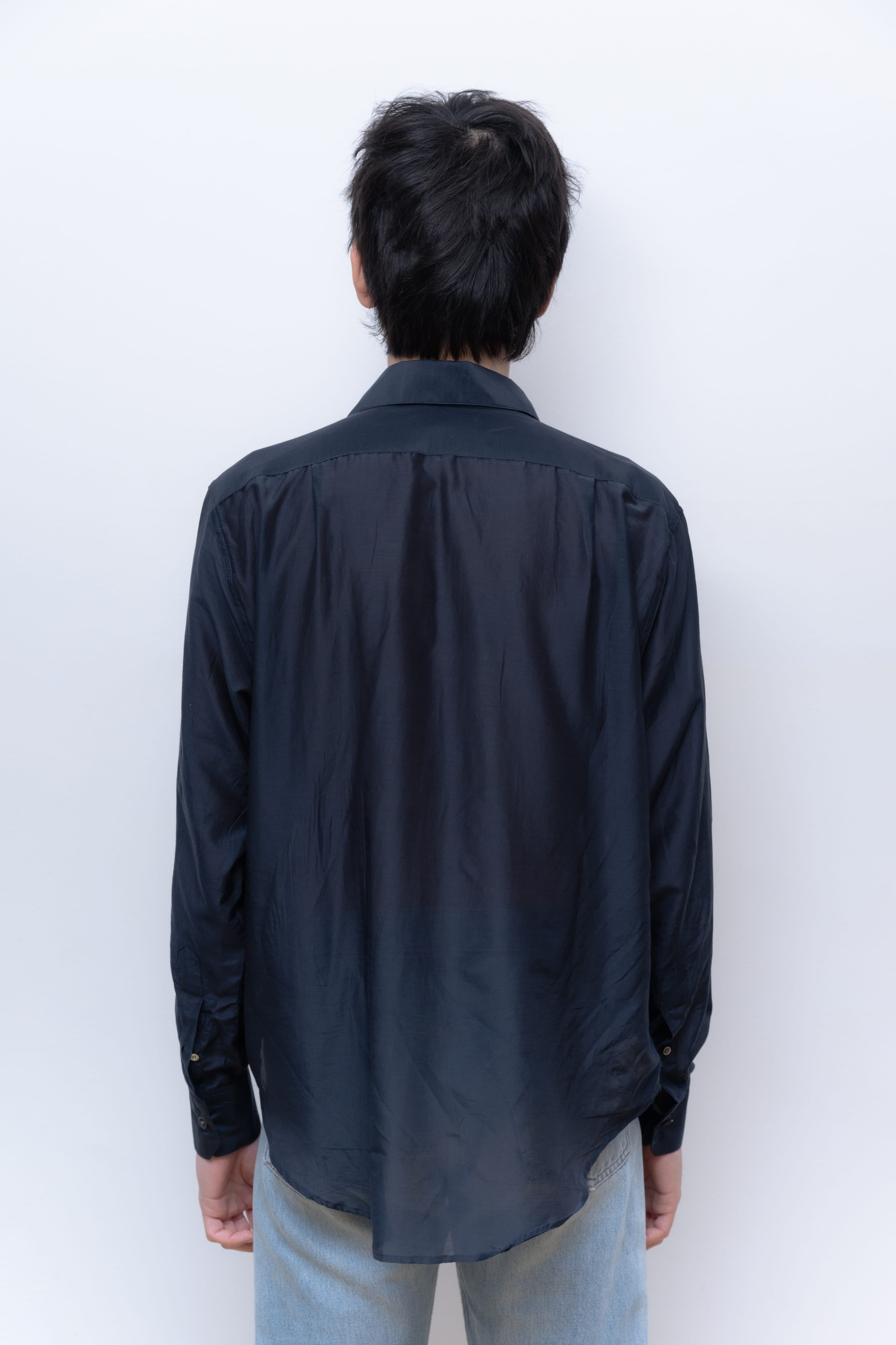navy silk/cotton normal shirt