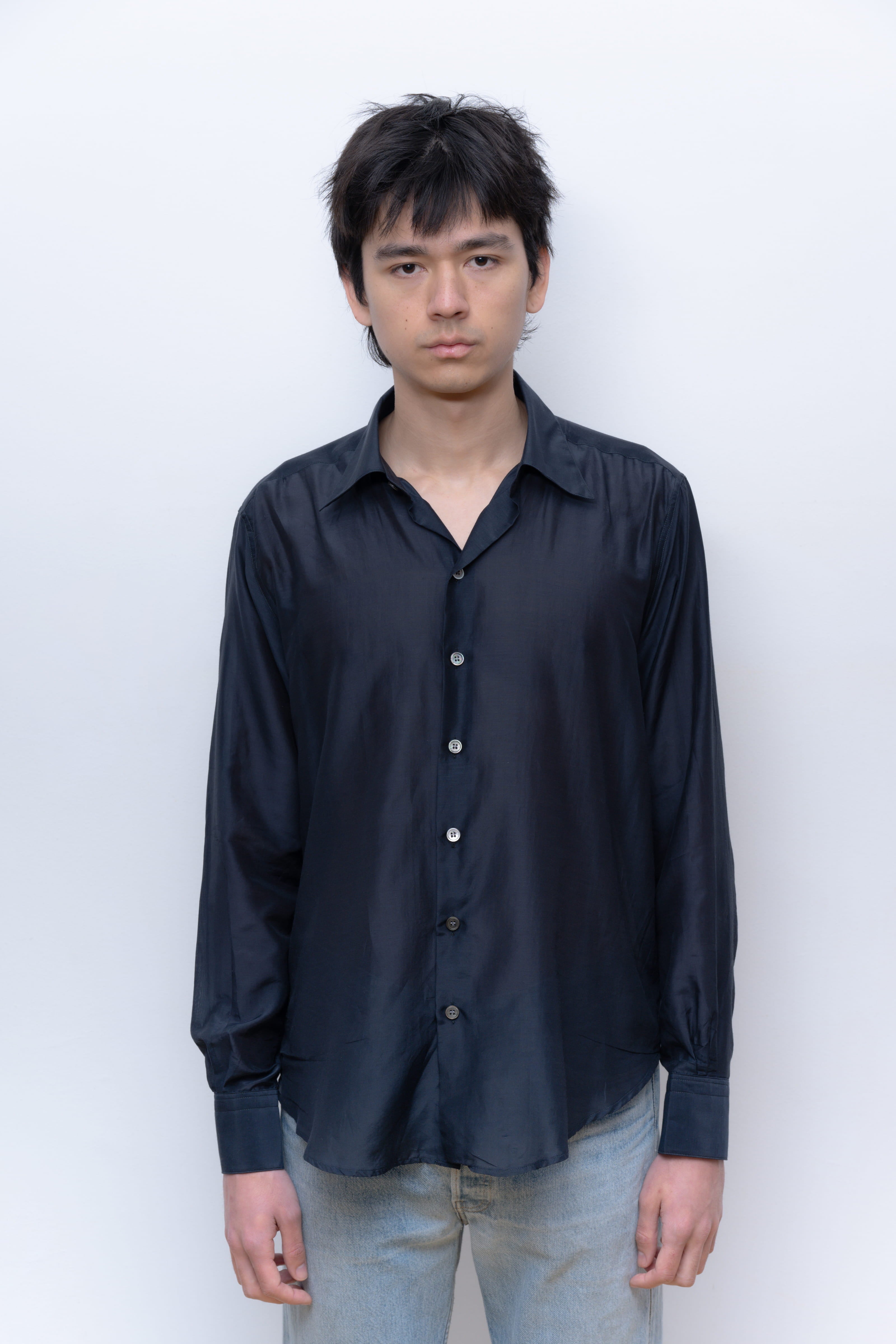 navy silk/cotton normal shirt