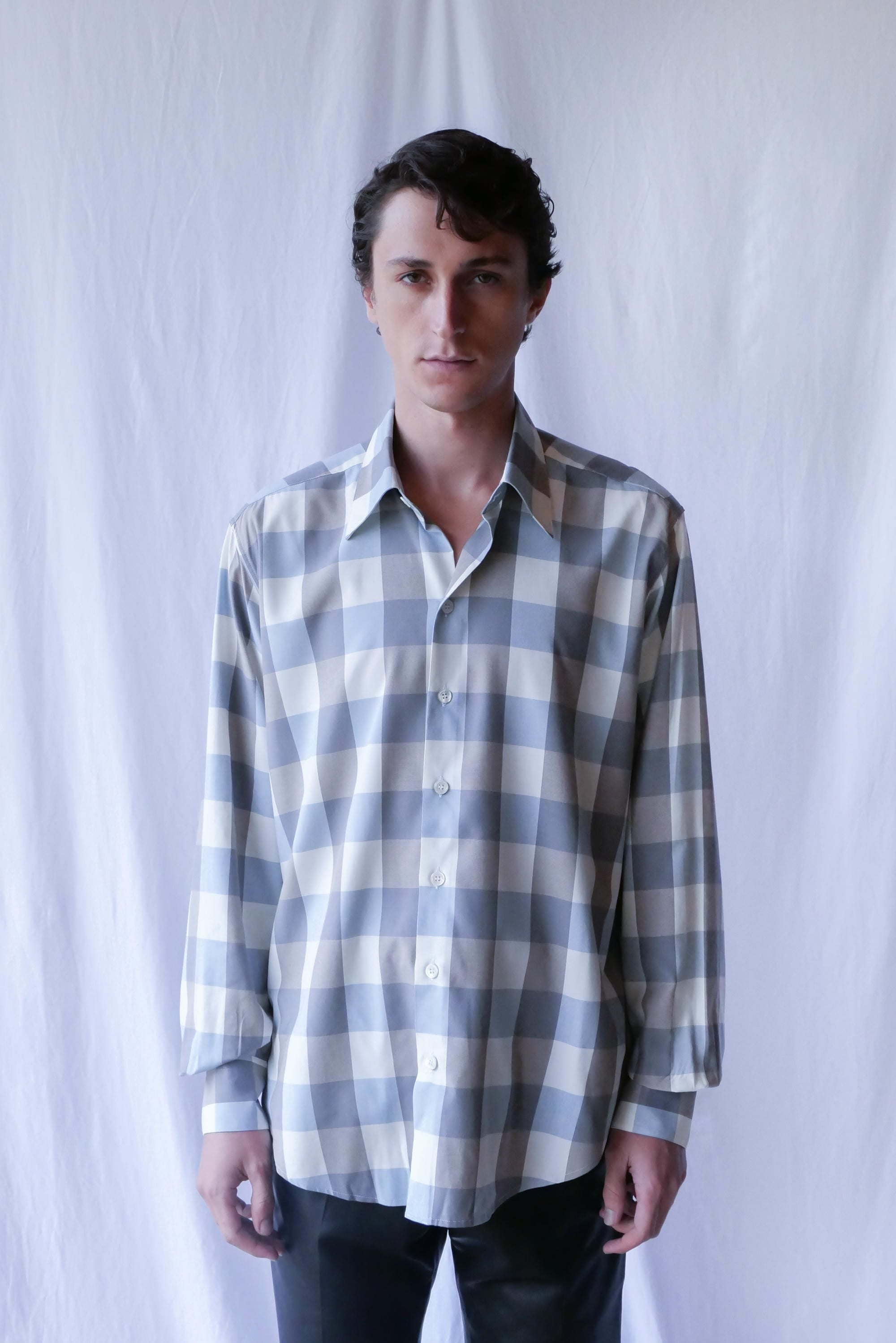 brown/bue/white checks normal shirt