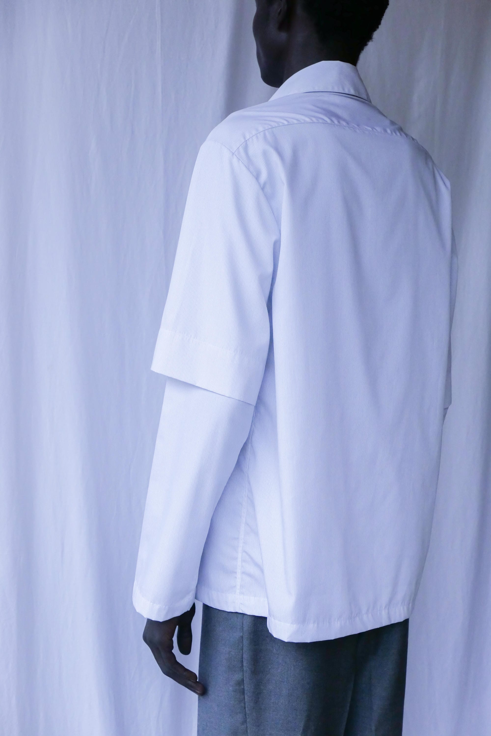 white black stripes double sleeve shirt