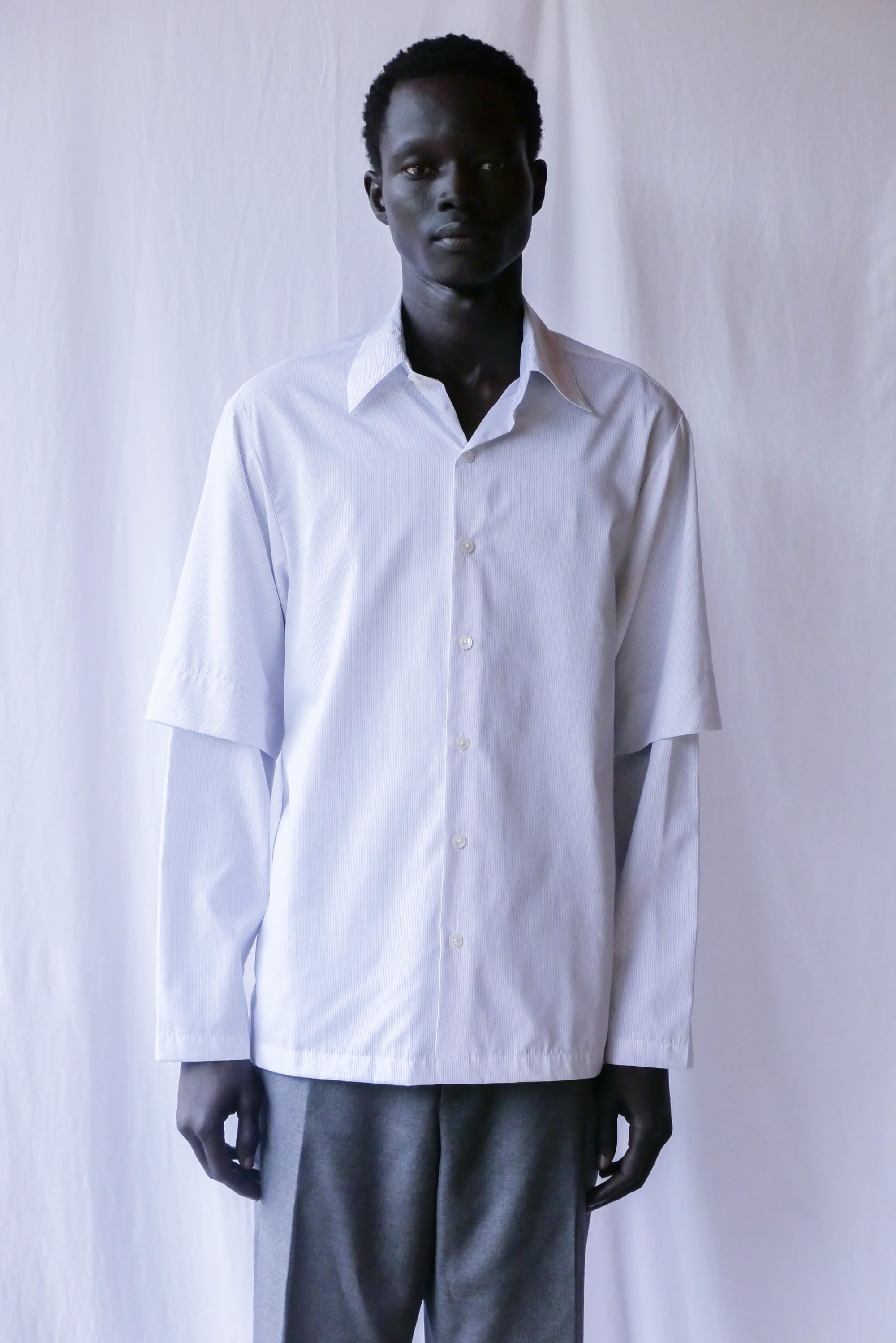 white black stripes double sleeve shirt