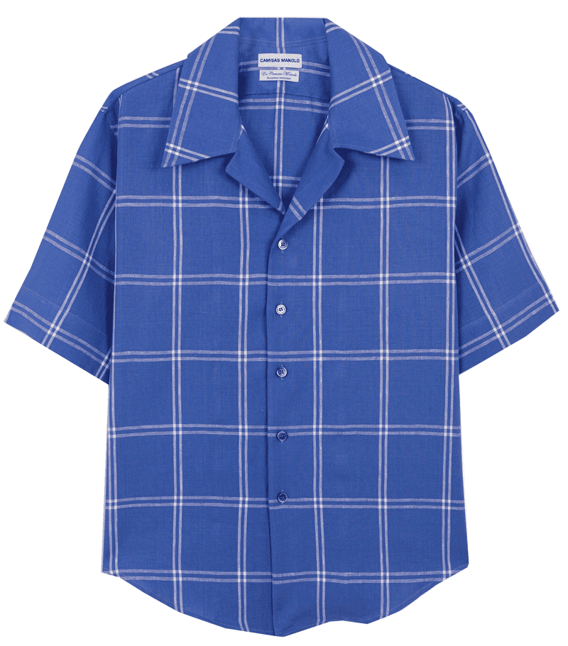 blue white window pane check school shirt
