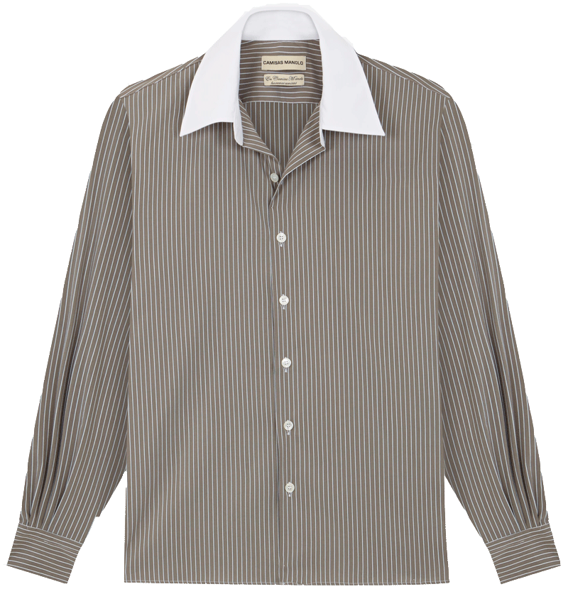 GREY/WHITE STRIPES WHITE COLLAR CAMISA SHIRT