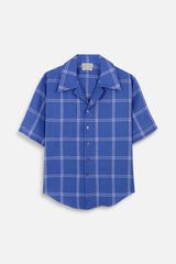 blue white window pane check school shirt