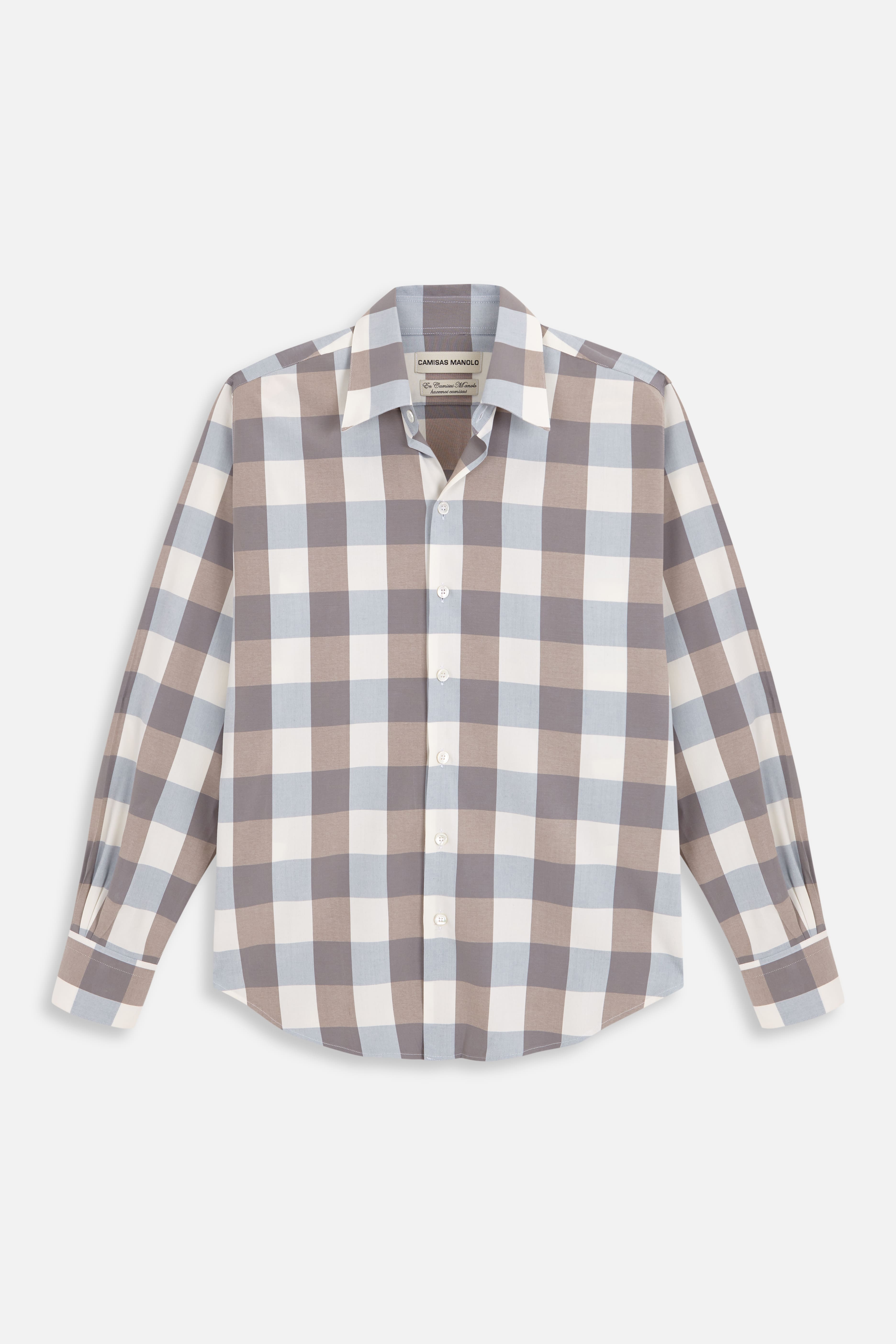 brown/bue/white checks normal shirt