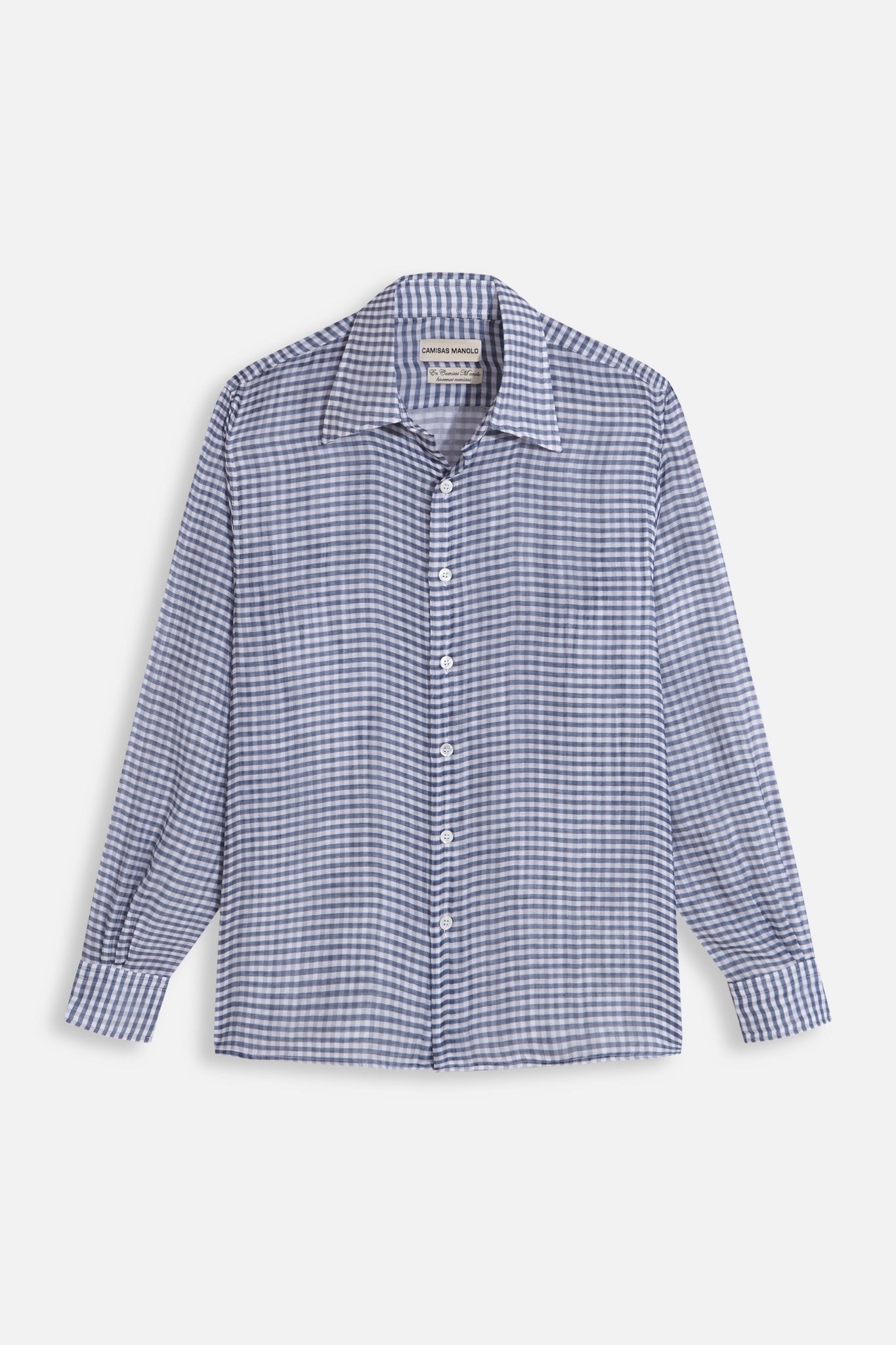 BLUE/WHITE CHECK SILK CAMISA SHIRT