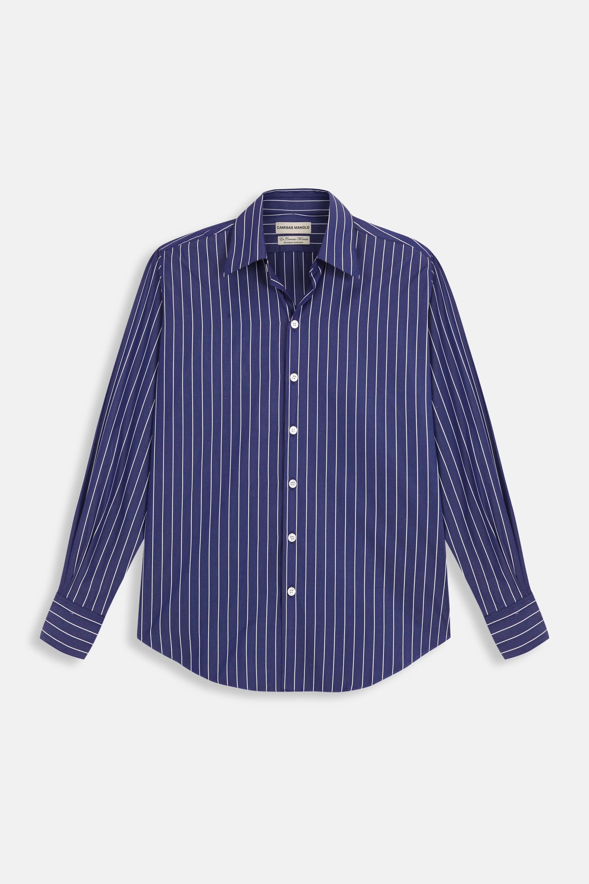 blue dress shirt with white stripes Liam in Blue Wide Stripe Shirt in White Collar & Cuff, 15 34/35