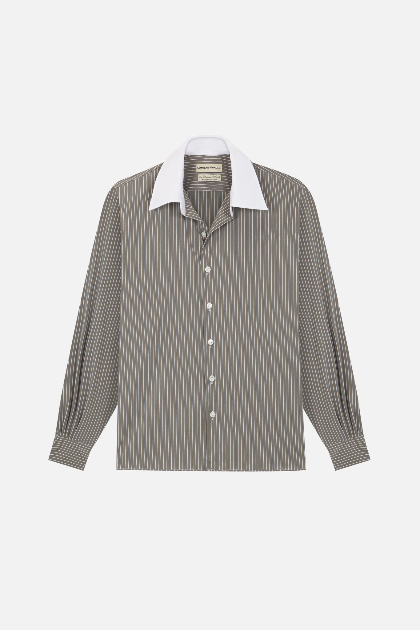 GREY/WHITE STRIPES WHITE COLLAR CAMISA SHIRT