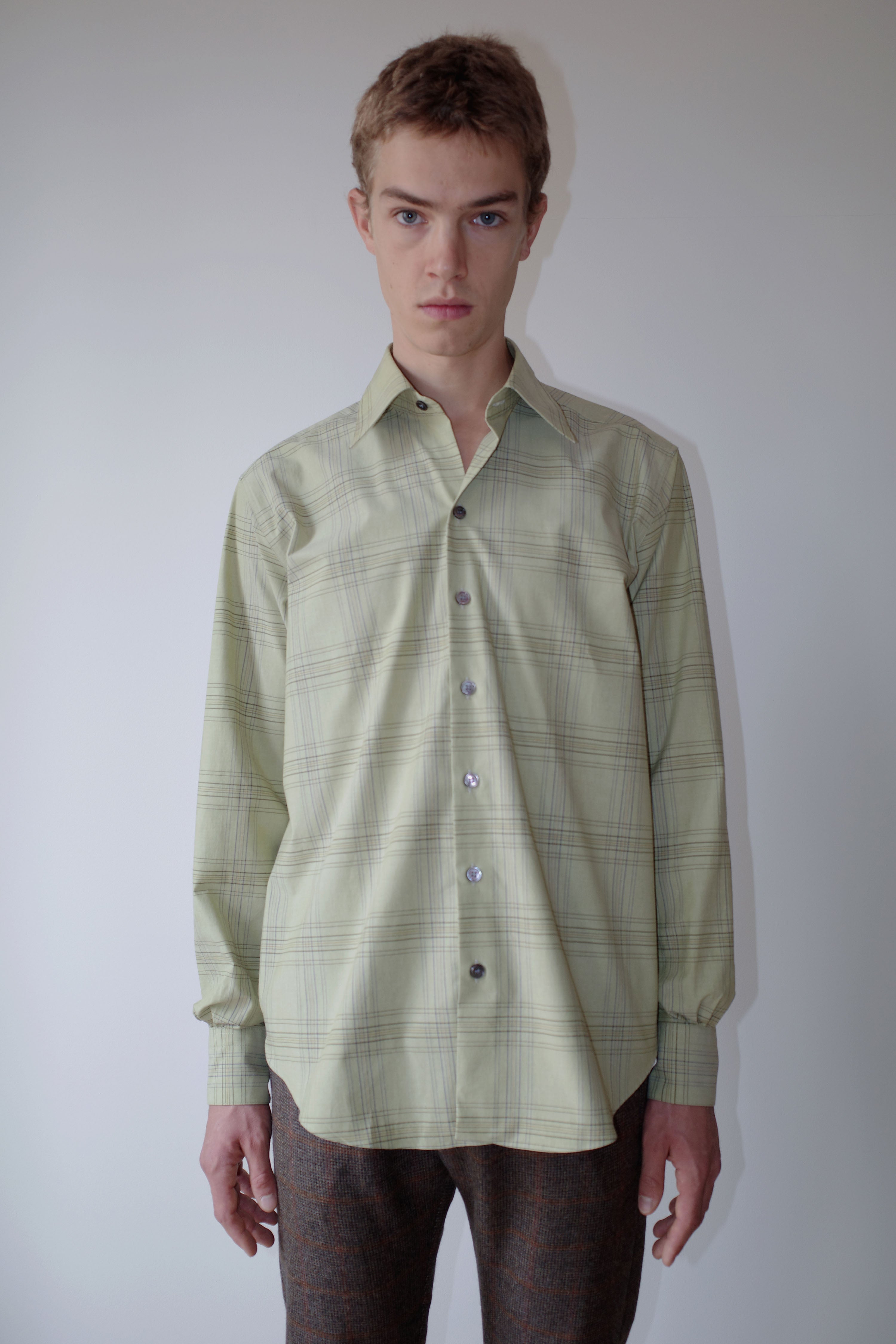 PALE GREEN BLUE CHECKS NORMAL SHIRT