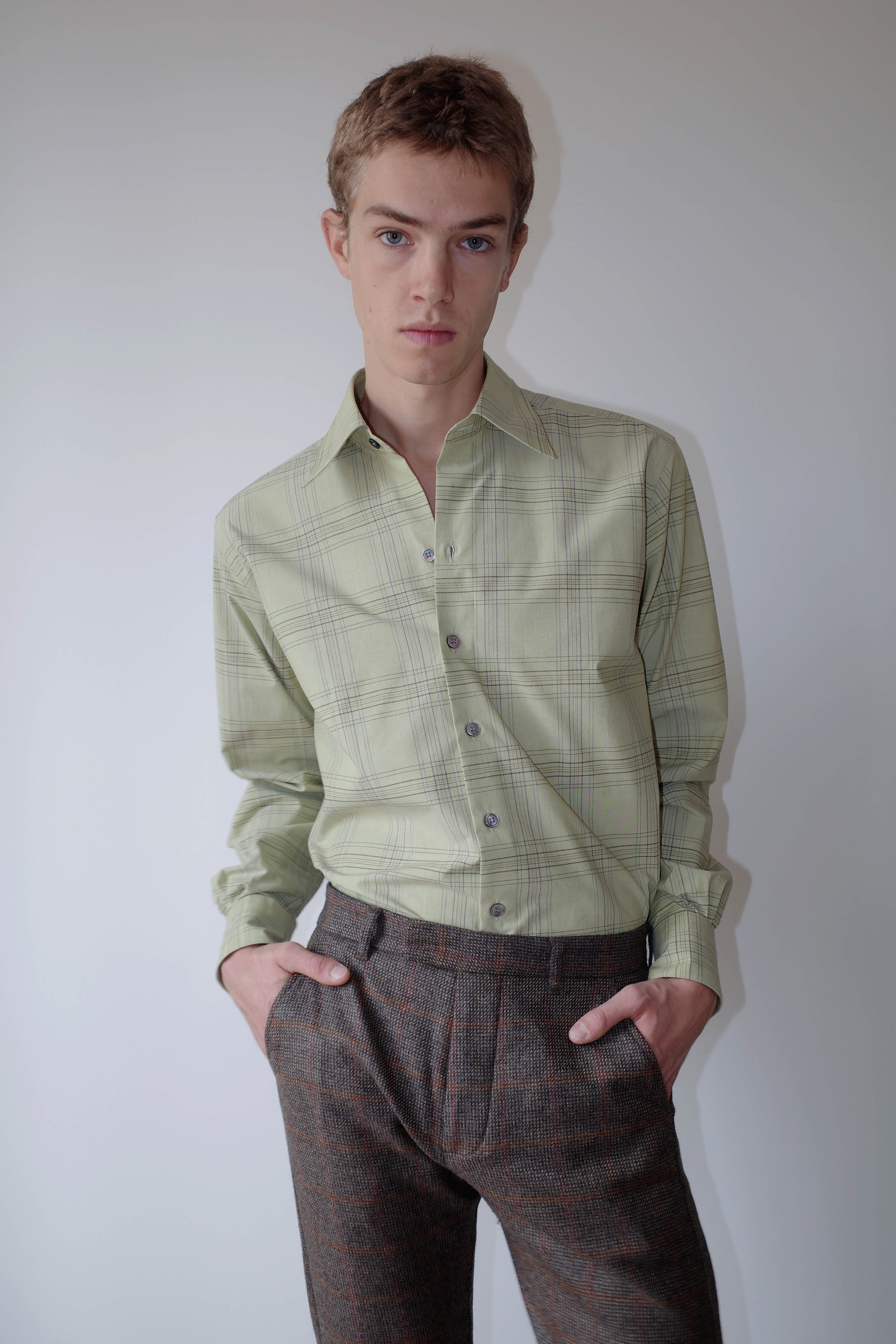 PALE GREEN BLUE CHECKS NORMAL SHIRT