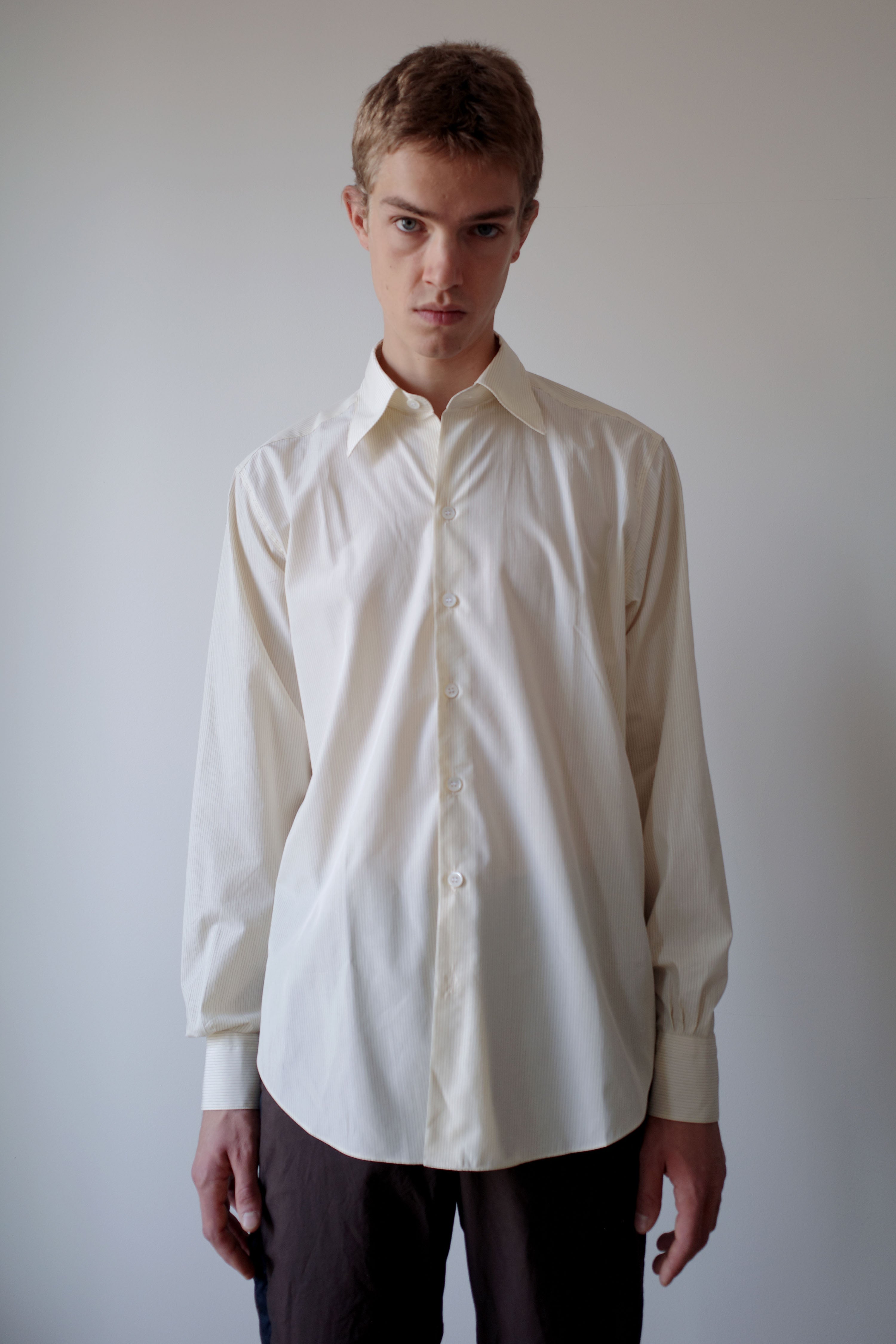 PALE YELLOW BLACK STRIPES NORMAL SHIRT