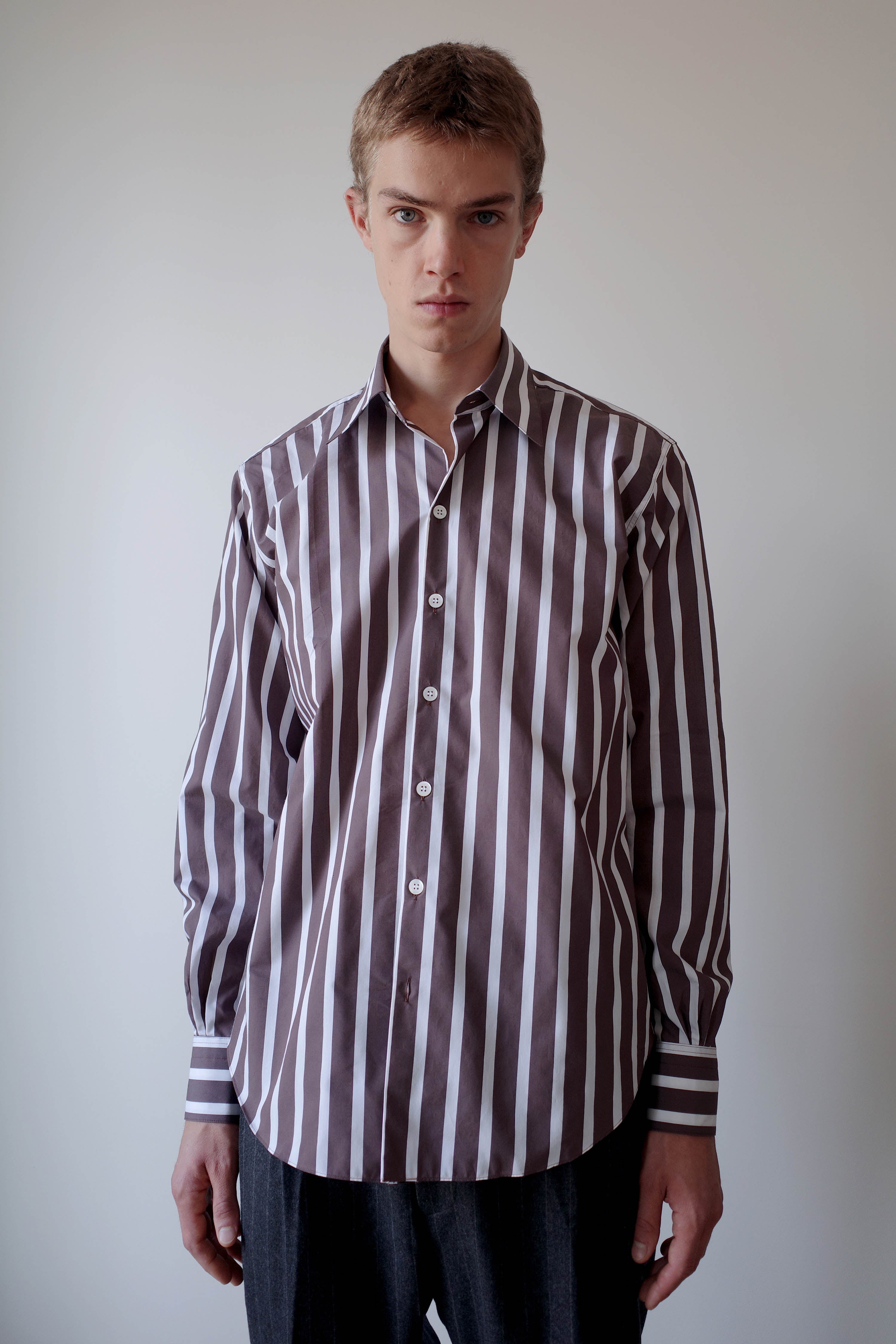 BROWN WHITE STRIPES NORMAL SHIRT