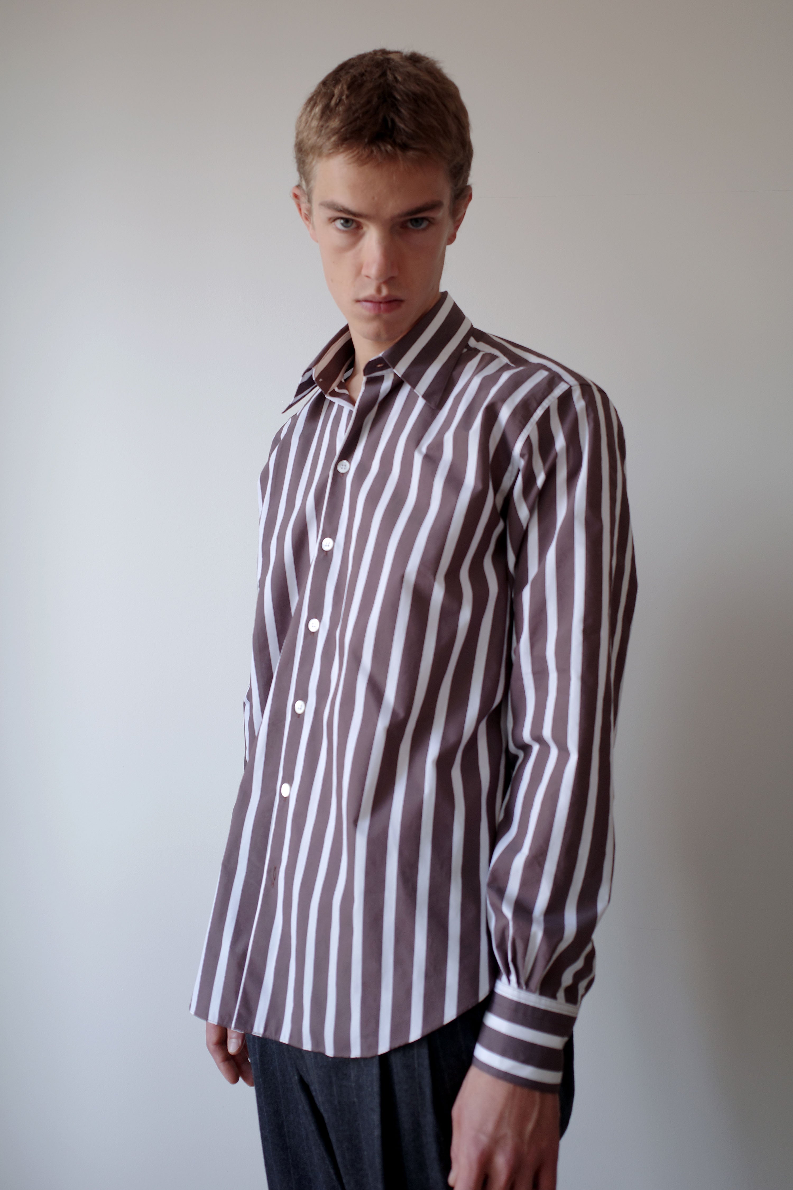 BROWN WHITE STRIPES NORMAL SHIRT