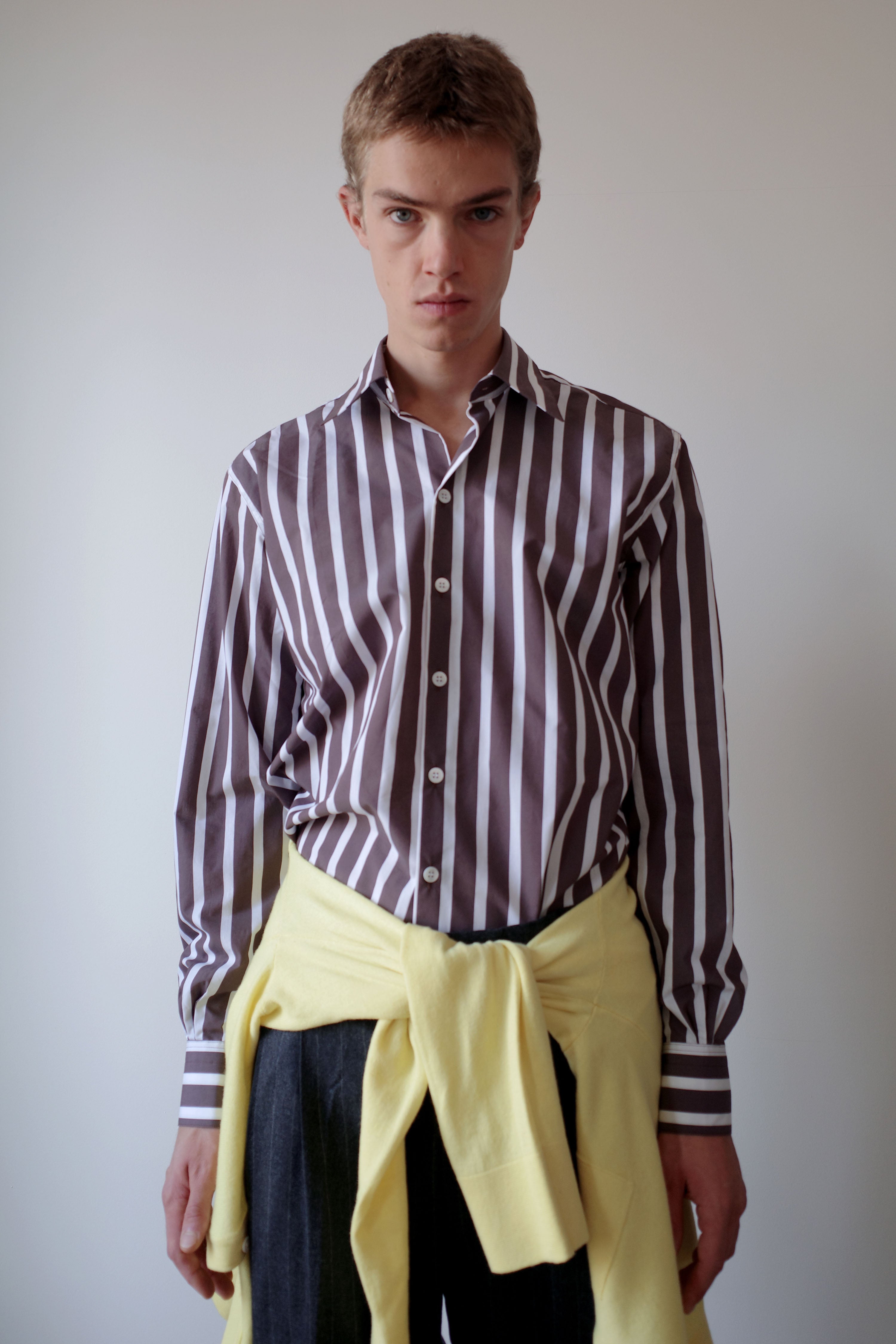 BROWN WHITE STRIPES NORMAL SHIRT