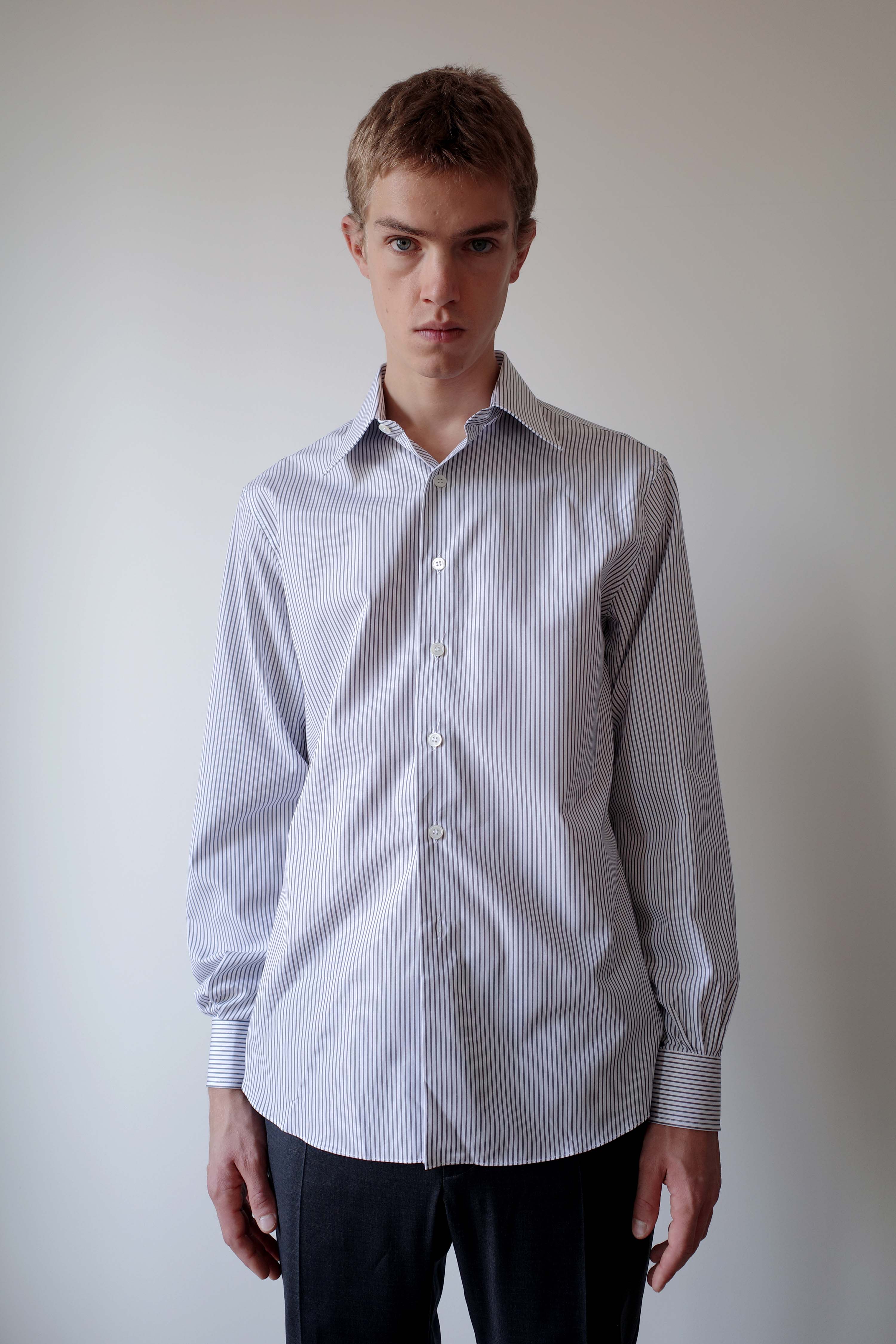 WHITE GREY STRIPES FORMAL SHIRT