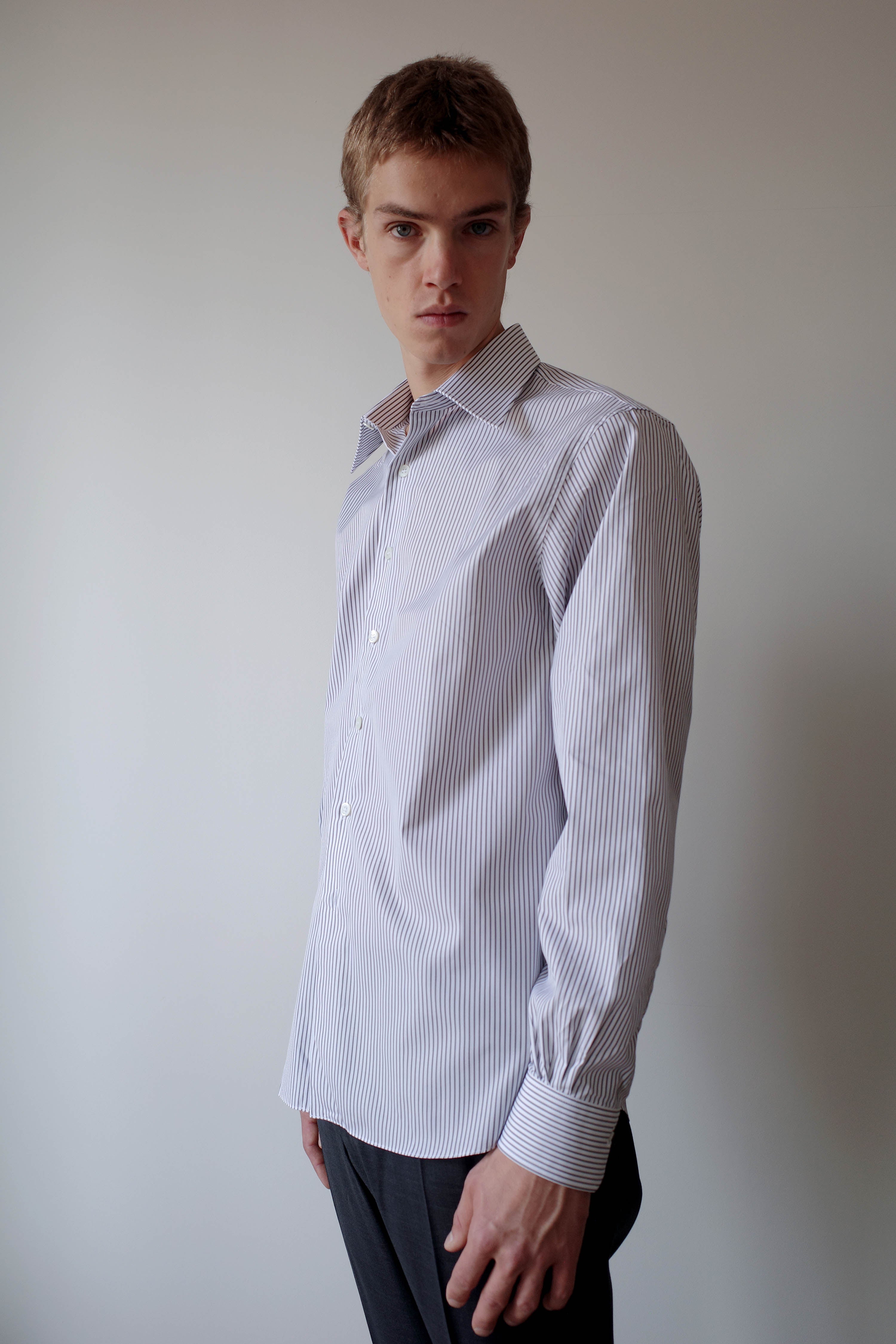 WHITE GREY STRIPES FORMAL SHIRT