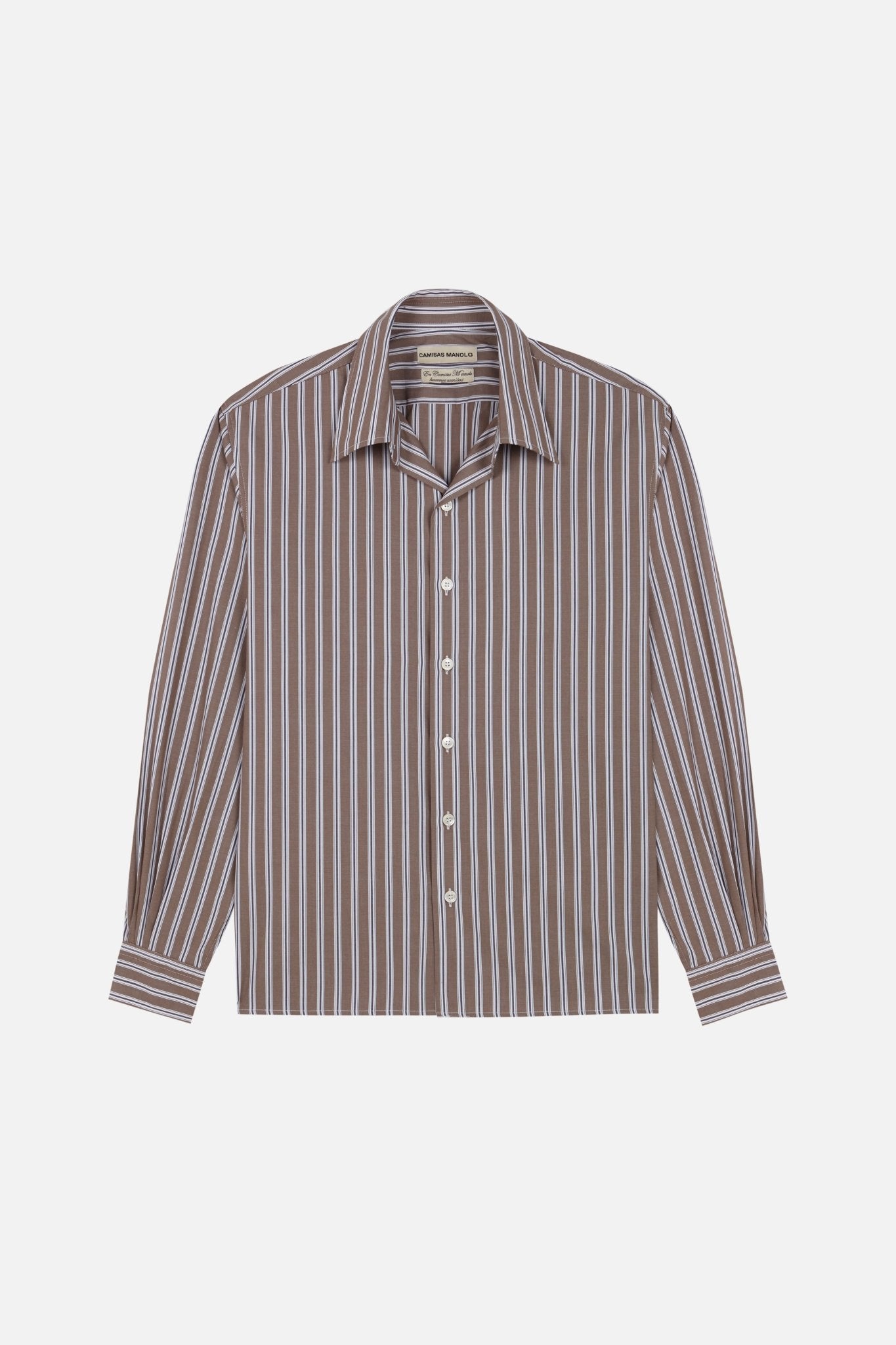 brown white/black stripes camisa shirt - Camisas Manolo