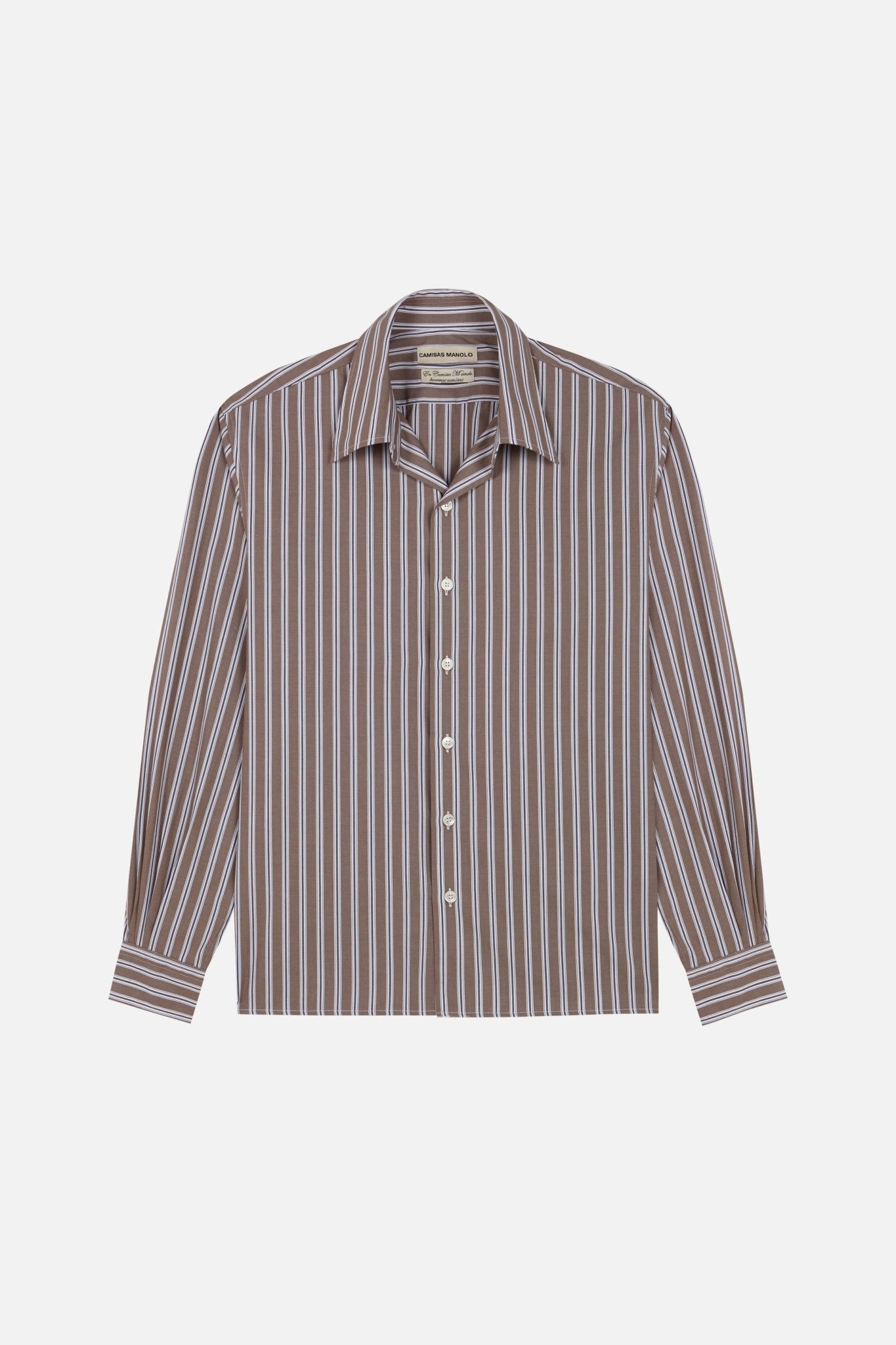 brown white/black stripes camisa shirt - Camisas Manolo